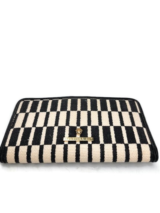 Spartina 449 Handbags - Spartina 449 West RFID Bluff Black & Ivory Woven Linen Leather Bi-Fold Wallet